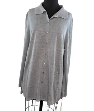 Belford Heather Gray Shirt Linen Collared Curved Hem Button-Up XL X-Large NEW